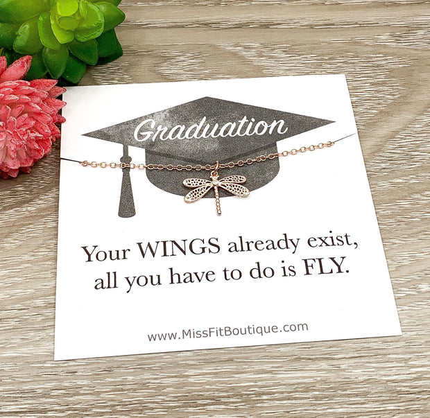 Graduation Card, Dainty Dragonfly Necklace, Personalized Grad Gift for Her, New Beginning Gift, High School Graduate 2022, Holiday Gift