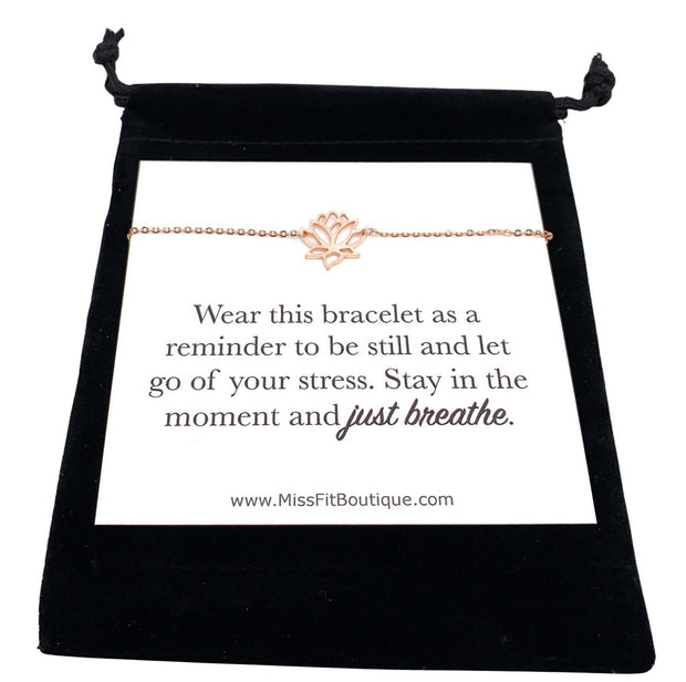 Just Breathe Quote, Lotus Bracelet, Lotus Flower Chain Bracelet, Dainty Bracelet, Inspirational Jewelry, Minimalist Bracelet, Holiday Gift