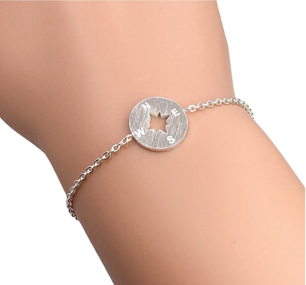 Compass Bracelet, No Matter Where Card, Dainty Compass Chain Bracelet, Friendship Bracelet, Graduation Gift for Her, Holiday Gift