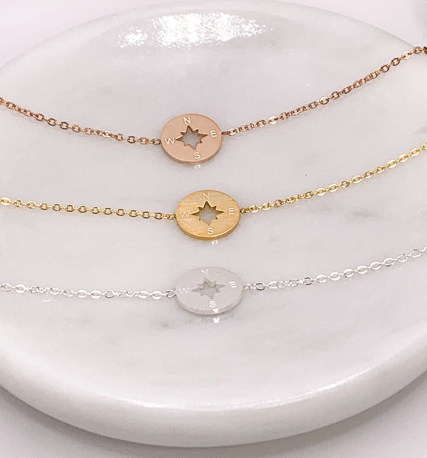 Compass Bracelet, Enjoy The Next Chapter Card, Dainty Compass Chain Bracelet, Graduation Gift for Her, Promotion Gift, Farewell Gift