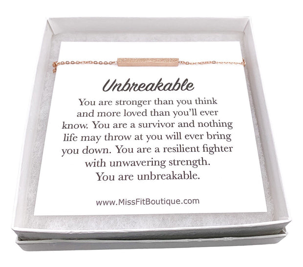 Sparkly Bar Bracelet, Unbreakable Quote Card, Strength Jewelry, You’re Strong Gift, Affirmation Gift, Mantra Jewelry, Struggling Friend Gift