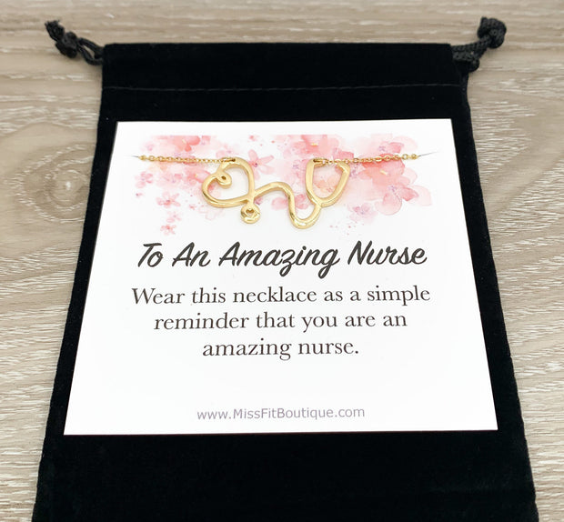 Amazing Nurse, Stethoscope Necklace, Nurse Appreciation Gift, Nursing Jewelry Gift, Thank You Gift from Patient, Nursing Student Gift