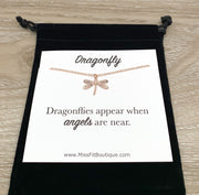 Dragonfly Necklace with Card, Loss, Memorial, Remembrance, Rose Gold, Silver