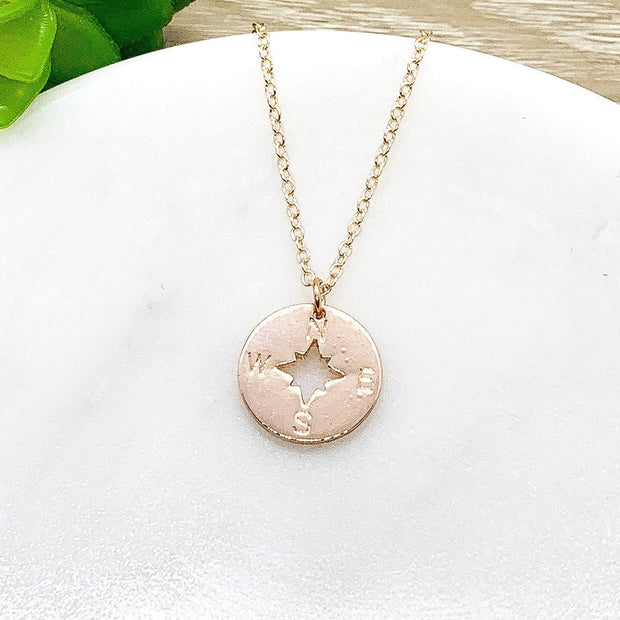 Compass Necklace, Sisters Side By Side Card, Rose Gold, Silver, Gold