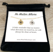 No Matter Where, Compass Necklace Set for 2 with Card, Friendship, Gold, Silver