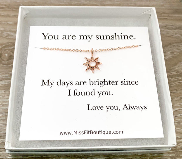 You Are My Sunshine, Sun Necklace with Card, Rose Gold, Silver
