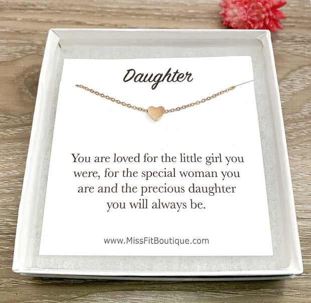 Daughter Quote, Tiny Heart Necklace for Daughter, Gift from Mom, Moving Away Gift for Her, Gift from Mother, Daughter Birthday Gift