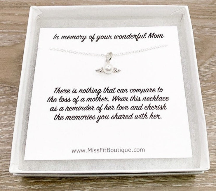 In Memory Of, Loss of Mother Gift, Sterling Silver Pearl Angel Necklace, Bereavement Keepsake, Tiny Angel Necklace, Loss of Dad Gift, Grief