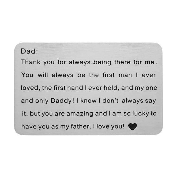 Love You Dad Wallet Card, Gift from Daughter, Stainless Steel, Gift for Daddy, Father Birthday Gift, Simple Reminder, Father’s Day Gift