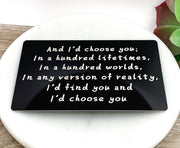 I’d Choose You Quote, Romantic Wallet Card, Gift for Husband, Gift from Girlfriend, Gift for Partner, Black Wallet Note, Engagement Gift