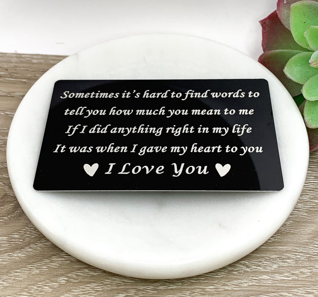 I Love You Quote, Romantic Wallet Card, Gift for Husband, Black Wallet Insert, Gift for Partner, Sentimental Gift, Anniversary Gift for Him