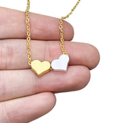 Side by Side, Sisters, Two Heart Necklace with Card, Rose Gold, Silver