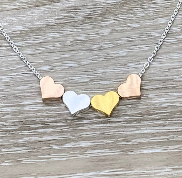 Mother of Four Gift, Tiny 4 Hearts Necklace Card, Mom Necklace, Gift for Mom, Gift for Mom Jewelry, Dainty Hearts Necklace, Gift from Kids