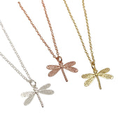 Dragonfly Necklace with Card, Motivational, Strength, Rose Gold, Silver