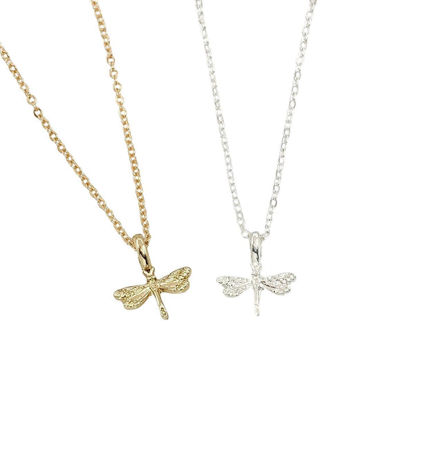 Tiny Dragonfly Necklace with Card, Dragonflies Appear, Loss, Gold, Silver
