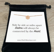 Side by Side, Sisters, Tiny Compass Necklace with Card, Rose Gold, Silver