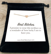 Best Bitches, Heart Necklace with Card, Gift Box, Friendship, Rose Gold, Silver