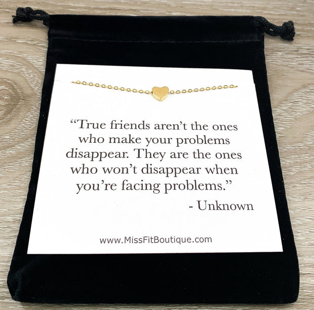 True Friends Quote Card, Tiny Heart Necklace, Simple Reminder Gift, Gift for Bestie, Gift for Best Friend, Sister Gift, Thinking of You