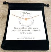 Sisters Quote, Personalized Card, Tiny Heart Necklace, Heart Shaped Jewelry, Gift from Little Sister, Birthday Gift