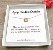 Enjoy The Next Chapter Card, Dainty Compass Necklace, Graduation Gift for Her, Promotion Gift, Farewell Gift, Goodbye Gift for Daughter