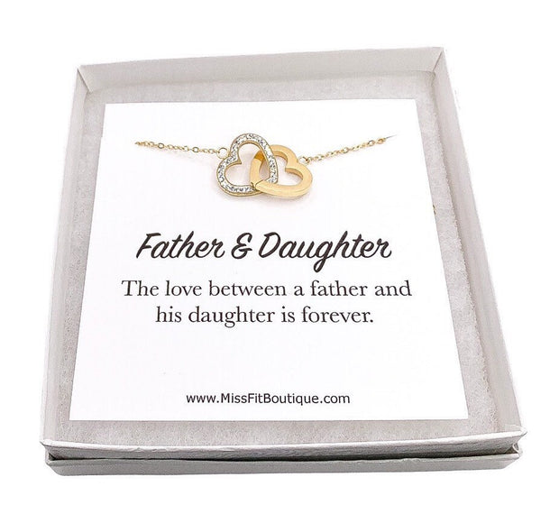 Father Daughter Necklace, Gift for Daughter from Dad, Double Heart Necklace, Two Interlocking Hearts Necklace, Birthday Gift for Her