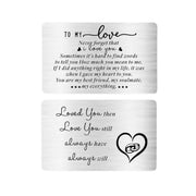 Never Forget That I Love You, Double-Sided Wallet Card, Romantic Husband Gift, Stainless Steel, Gift from Wife, Sentimental Boyfriend Gift