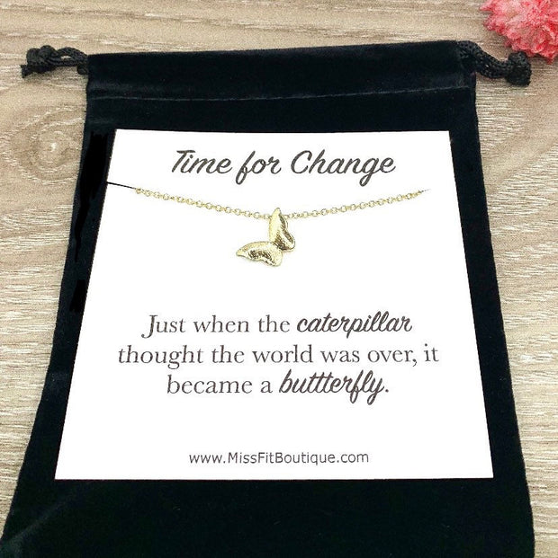 Time For Change Quote, Dainty Butterfly Necklace, New Beginning Necklace, New Start Gift, New Job Offer, Coworker Farewell Gift