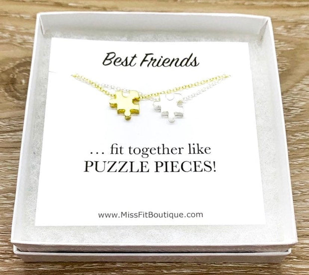 Matching Puzzle Necklace Set, Best Friends Necklaces for 2, Jewelry Set, Friendship Card, Long Distance Friends Gift, Holiday Gift Ideas