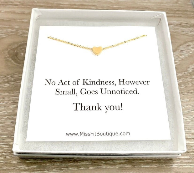 Thank You Gift, Heart Necklace, Necklace with Card, Teacher Gift, Caregiver Gift, Volunteer Gift, Hostess Gift, Intern Gift, Dog Sitter Gift