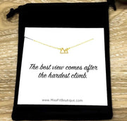 Tiny Gold Mountain Necklace with Quote Card, Outdoorsy Jewelry, Dainty Jewelry, Travel Gift, Inspirational Gift, Thinking of You Gift