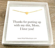 Thank You Mom, Heart Necklace with Card, Rose Gold, Silver