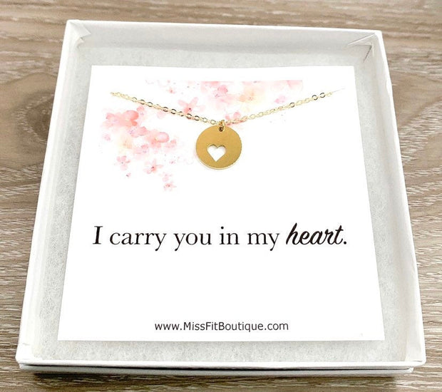 Never Forgotten Necklace with Card, I Carry You in My Heart Necklace, Silver Heart Necklace, Loss of Daughter, Loss of Mother, Remembrance