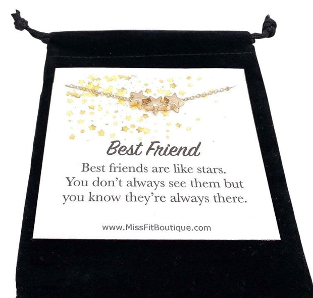 Best Friends Are Like Stars, 3 Stars Necklace with Card, Gold, Silver