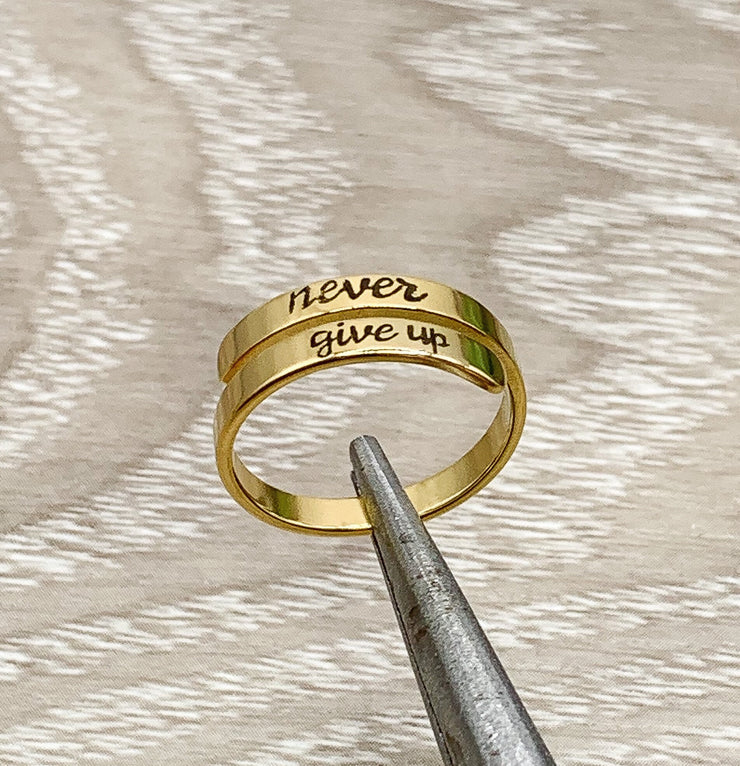 Never Give Up Wrap Ring, Motivational Jewelry, Inspirational Gift, Uplifting Jewelry, Midi Ring, Statement Ring, Gift for Friend, Self Love