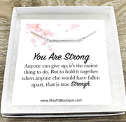 You Are Strong Card, Balance Bar Necklace, Strength Jewelry, Sterling Silver Necklace, Layering Necklace, Gift for Sister, Motivational Gift