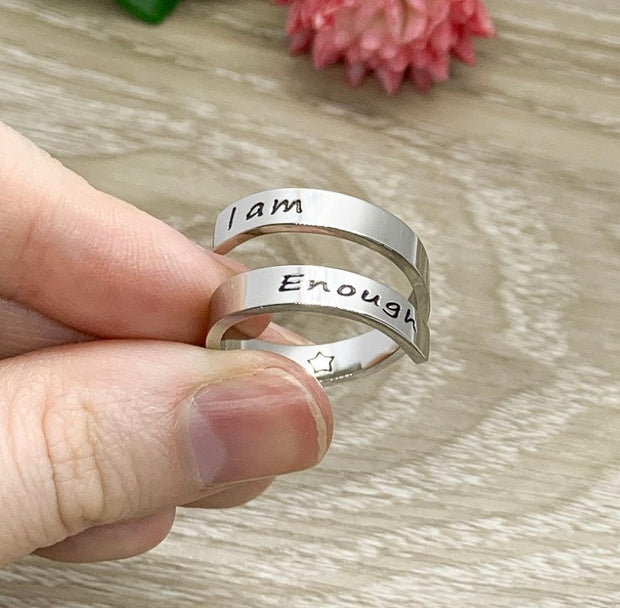I Am Enough Wrap Ring, Motivational Jewelry, Mantra Ring, Meaningful Gift, Midi Ring, Thick Laser Engraved, Statement Ring, Gift for Friend