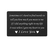 I Love You Quote, Romantic Wallet Card, Gift for Husband, Black Wallet Insert, Gift for Partner, Sentimental Gift, Anniversary Gift for Him