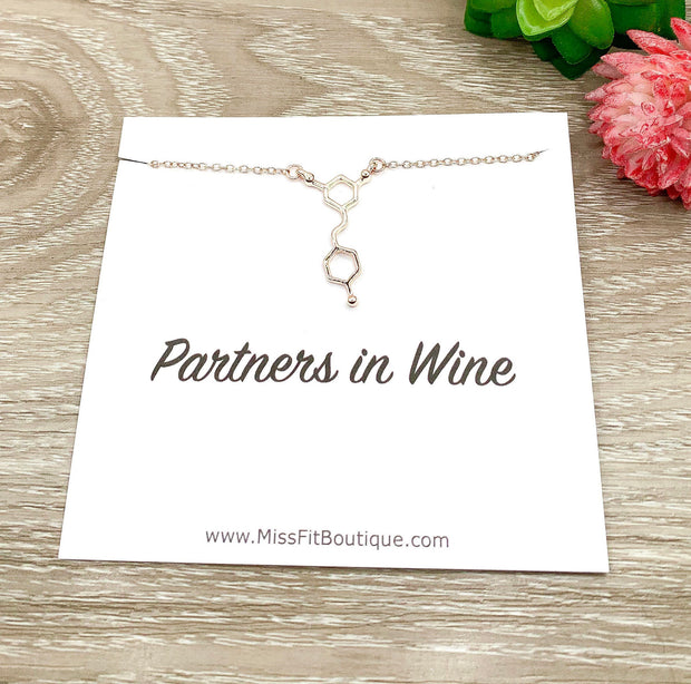 Partners in Wine, Resveratrol Molecule Necklace, Wine Lovers’ Gift, Science Necklace, Molecular Jewelry, Gift for Best Friend, Sister Gift