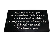 I’d Choose You Quote, Romantic Wallet Card, Gift for Husband, Gift from Girlfriend, Gift for Partner, Black Wallet Note, Engagement Gift