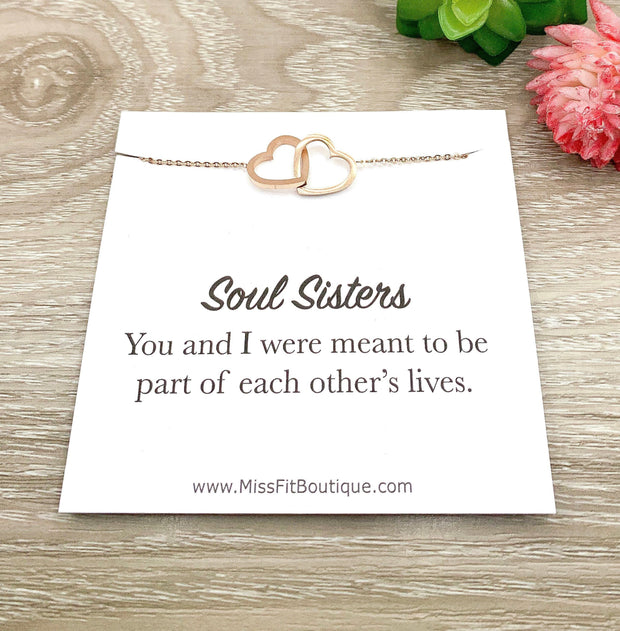 Soul Sister Gift, Crossed Hearts Necklace, Sisterhood Necklace, Gift for Bonus Sister, Double Heart Necklace, Unbiological Sisters Gift
