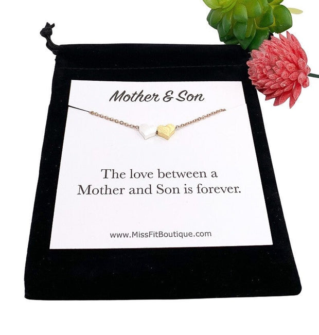 2 Hearts Necklace, Gift for Mom from Son, Mother & Son Card, Double Hearts Necklace, Mother Birthday Gift, Son Getting Married Gift