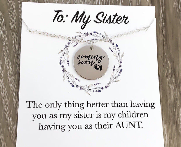 Aunt Coming Soon, Baby Coming Soon Necklace, Pregnancy Announcement Gift, Best Sister Gets Promoted To Aunt, New Aunt To Be Gifts, Sisters