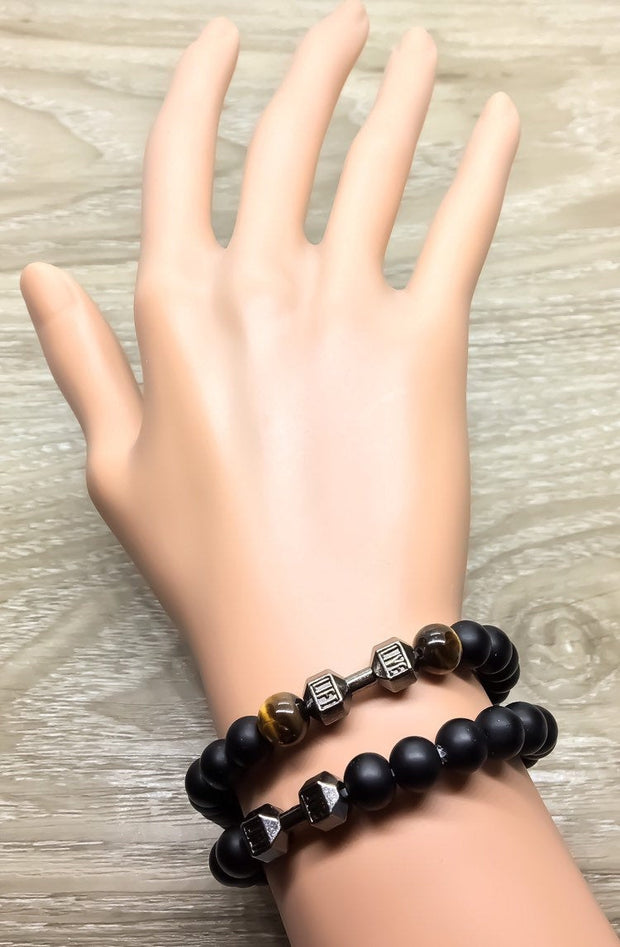 LIVE, LIFT Brown Black Fitness Beaded Bracelet, Weightlifting Jewelry, Gym Bracelet, Fitness Jewelry, Dumbbell Bead Bracelet, Coach Gift