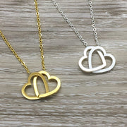 Double Interlocking Hearts Necklace, Sisters Gift, Gift from Daughter, Gift from BFF, Mother Daughter Necklace, Cute Friendship Necklace