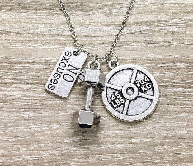 Motivational Fitness Necklace, Dumbbell Jewelry, Workout Accessories, Coach Gifts, Weightlifting Gifts, Fitness Charms, Gym Lover Necklace