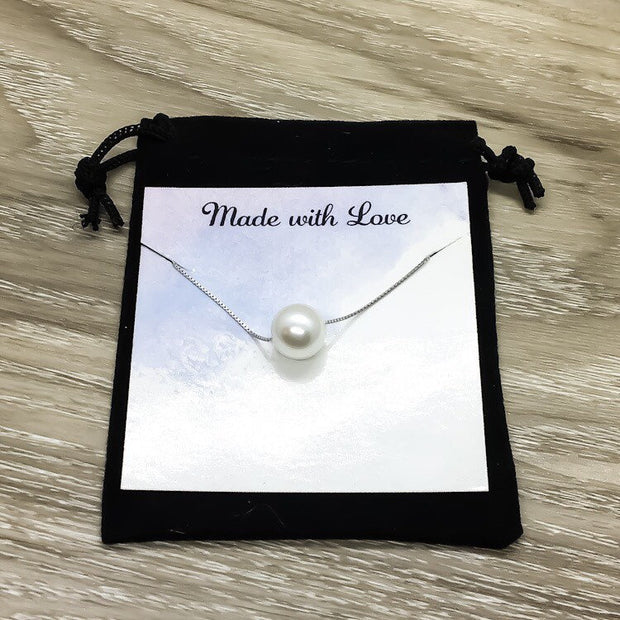 Sterling Silver Floating Pearl Necklace, PCOS Warrior Card