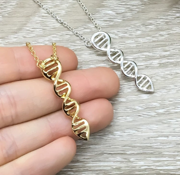 DNA Strand Necklace, Science Jewelry, Double Helix Silver Pendant Gift, Biology Teacher Gift, Nursing Student Necklace, Scientist Jewelry
