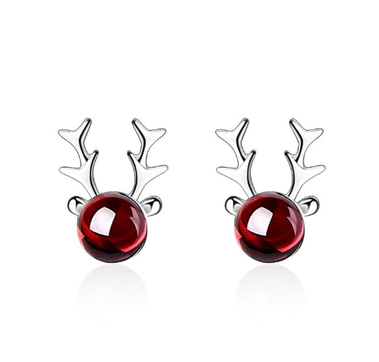 Red Reindeer Stud Earrings, Christmas Studs, Dainty Elk Earrings, Tiny Deer Antler Jewelry, Stag Earrings, Winter Jewelry, Stocking Stuffer