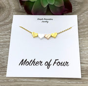 Mother of Four Necklace with Gift Box, Multiple Hearts Necklace, 4 Heart Pendants, Gift for Mom from Kids, Gift for Mama