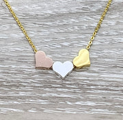 Mother of Three Necklace with Gift Box, Multiple Hearts Necklace, 3 Heart Pendants, Gift for Mom from Kids, Gift for Mama